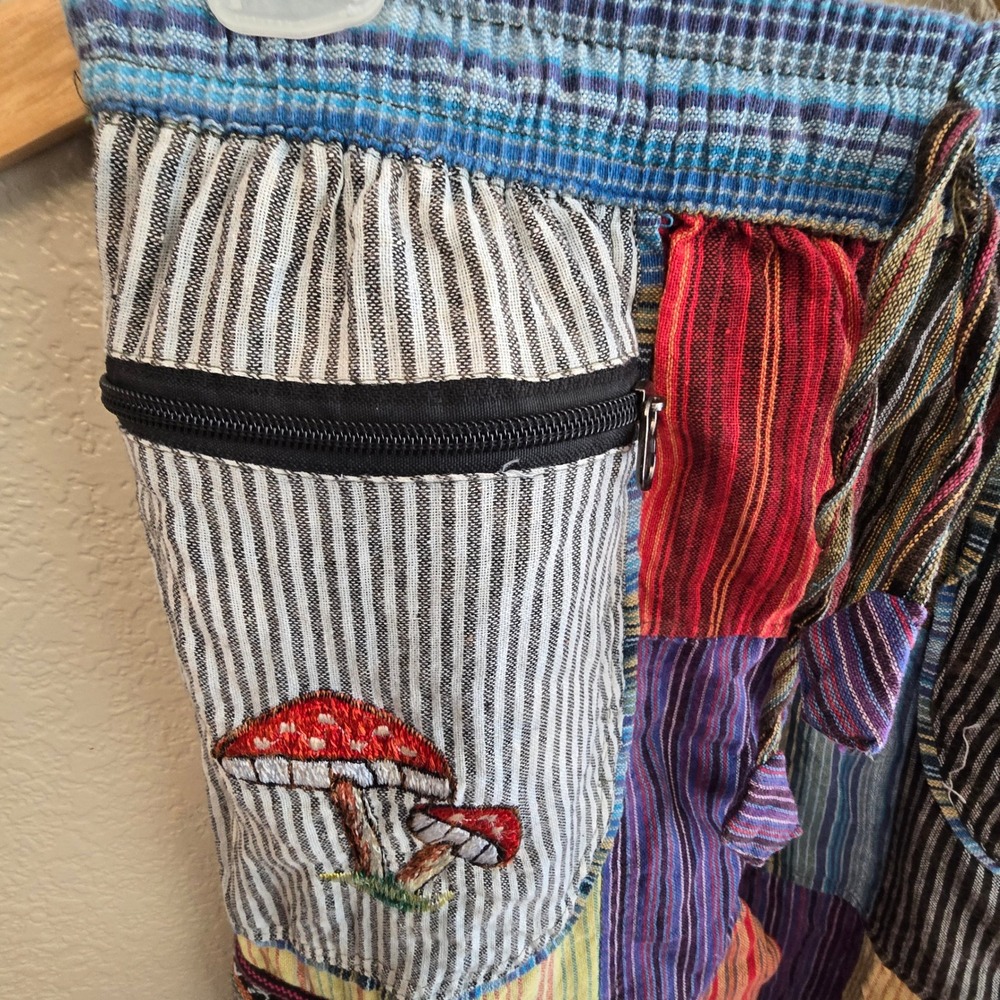 Boho Patchwork Celestial Rising International Pants M Mushroom Embroidery Cargo - Picture 5 of 16